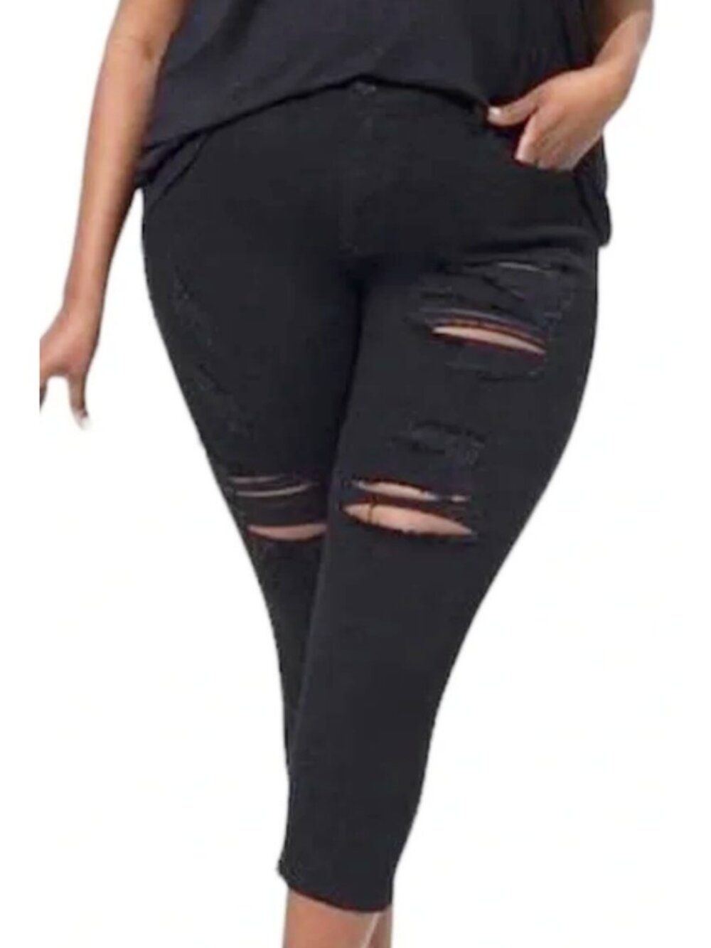 Torrid Black Distressed Crop Sky High Skinny Premium Stretch High-Rise Jean 18